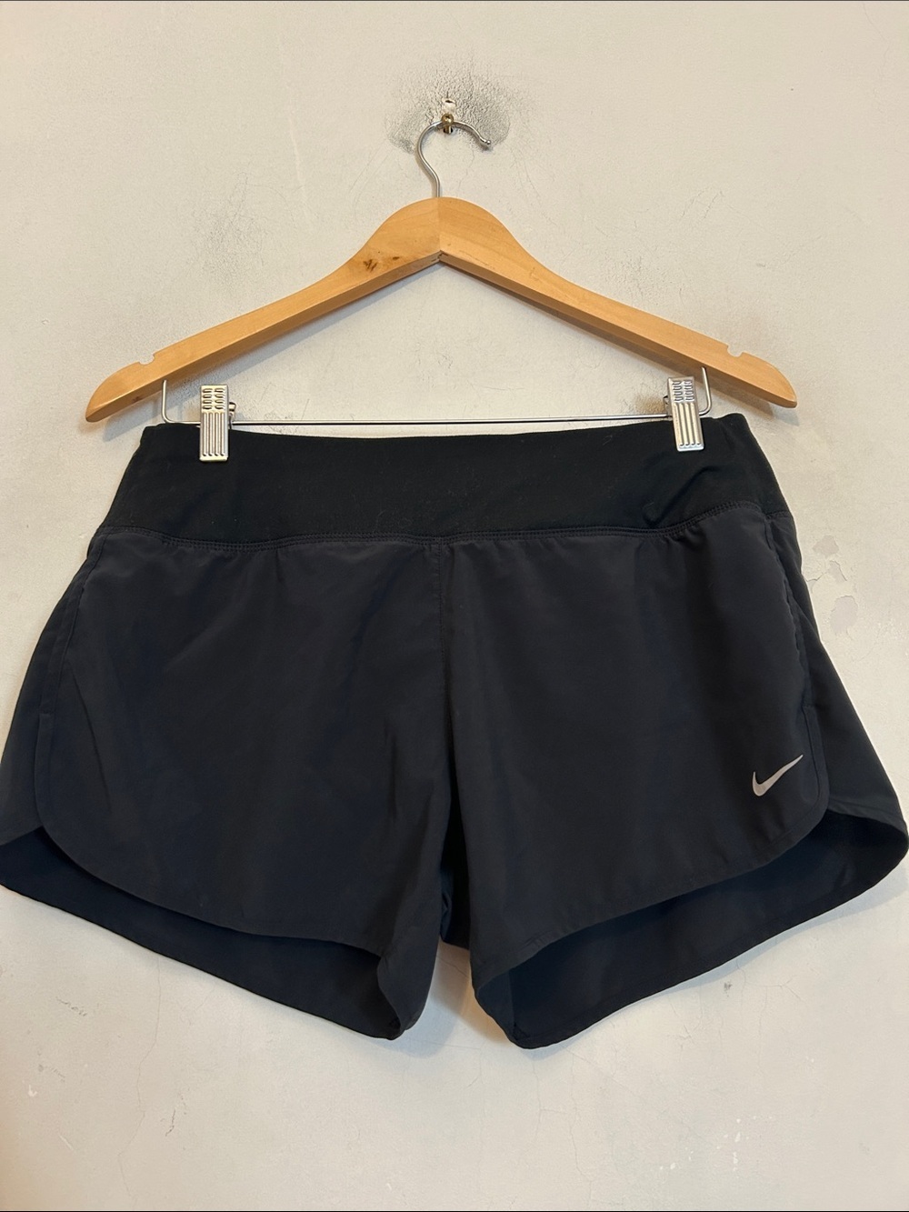 Nike Black Women's Athletic Running Shorts with Silver Swoosh Size M EUC